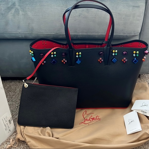 CHRISTIAN LOUBOUTIN - Cabata Empire Spike Courones Studded Leather Tote - Large - Picture 2 of 12